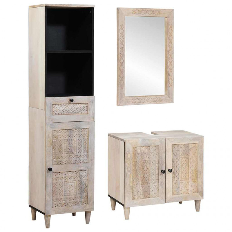 Zestaw mebli łazienkowych 3 pcs Biały lite drewno mango