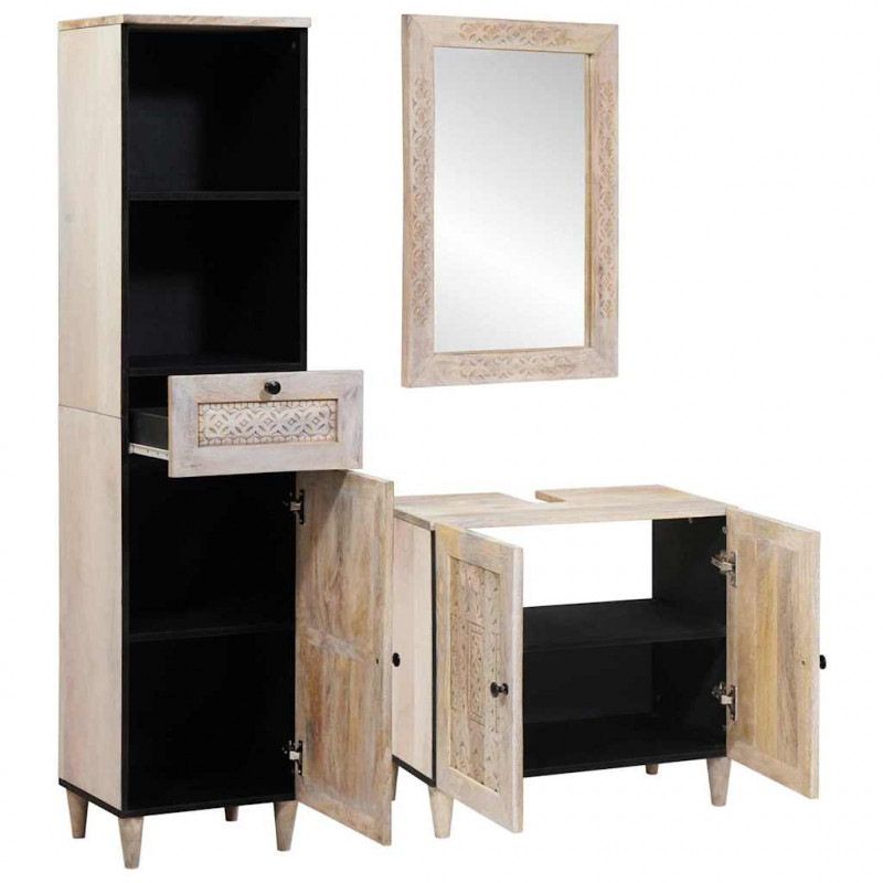 Zestaw mebli łazienkowych 3 pcs Biały lite drewno mango