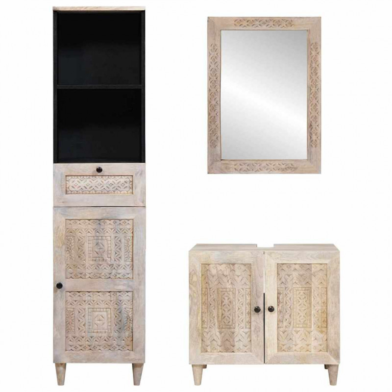 Zestaw mebli łazienkowych 3 pcs Biały lite drewno mango