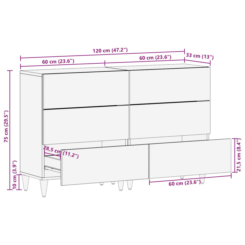 Bufet 2 pcs orzech włoski 60 x 33 x 75 cm Drewno z mango