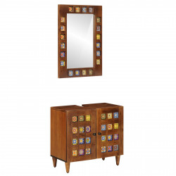 Zestaw mebli łazienkowych 2 pcs orzech włoski Drewno z mango