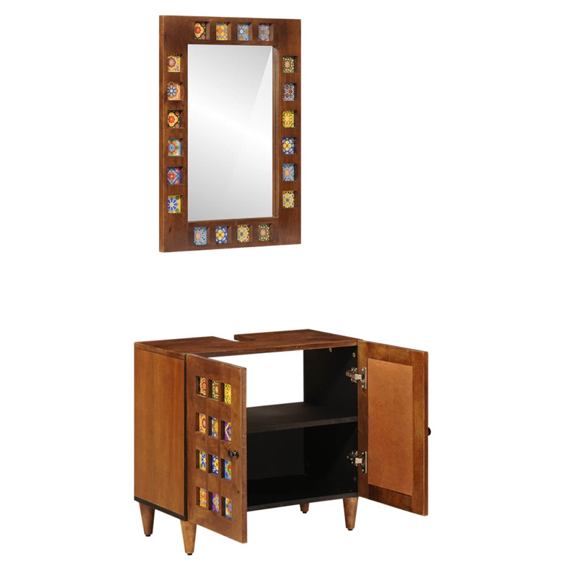 Zestaw mebli łazienkowych 2 pcs orzech włoski Drewno z mango