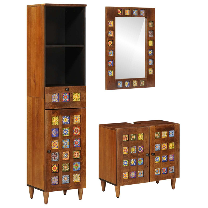 Zestaw mebli łazienkowych 3 pcs orzech włoski Drewno z mango