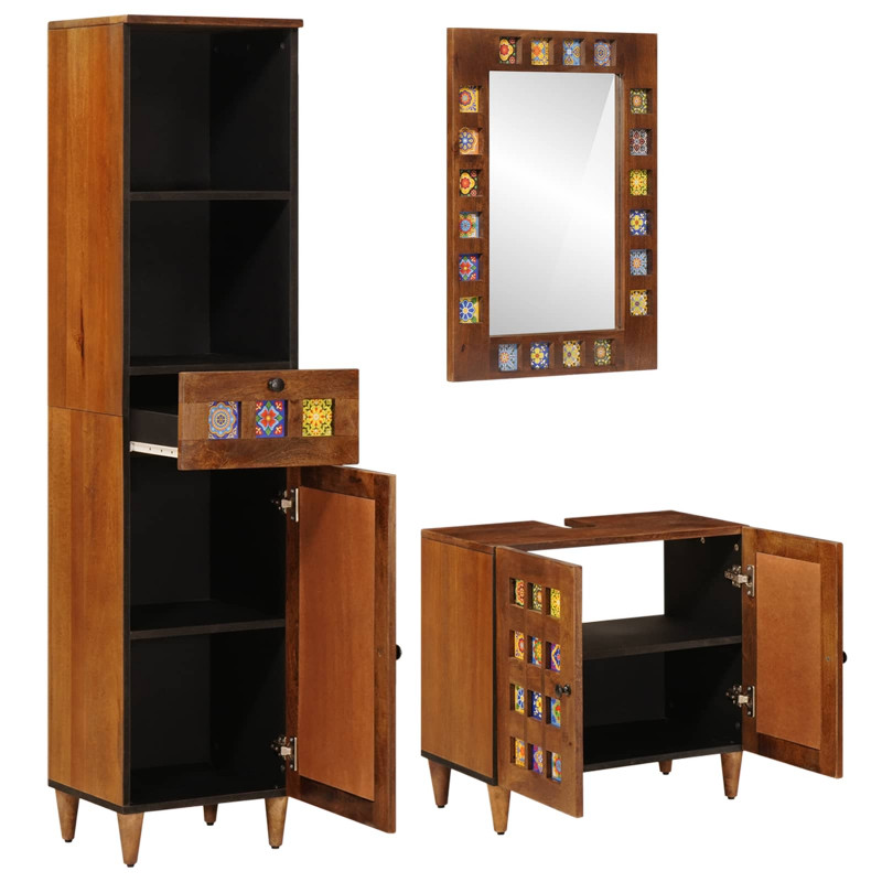 Zestaw mebli łazienkowych 3 pcs orzech włoski Drewno z mango