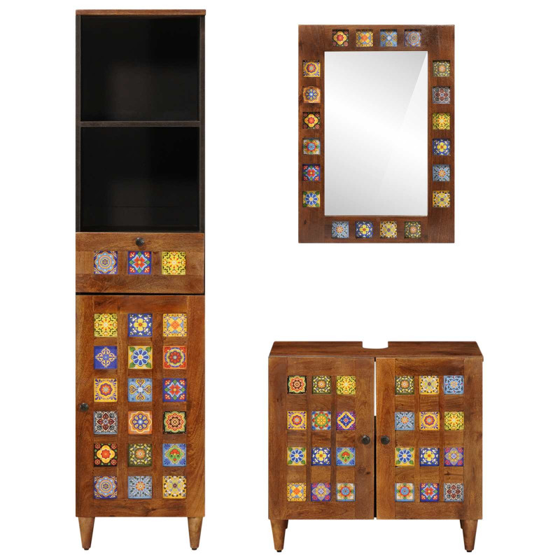 Zestaw mebli łazienkowych 3 pcs orzech włoski Drewno z mango