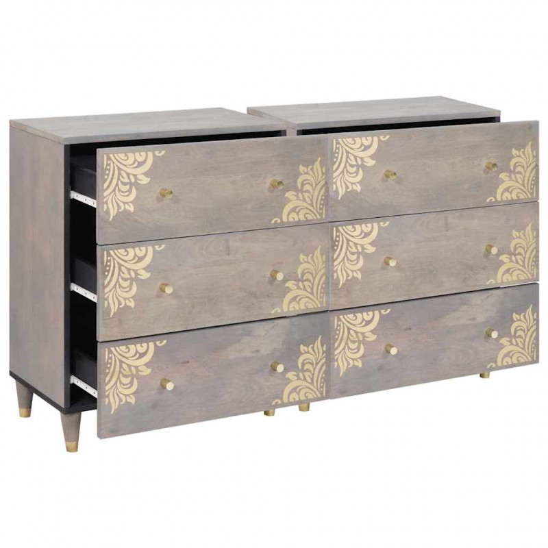 Bufet z szufladą 2 pcs Szary 60 x 33 x 75 cm Drewno z mango