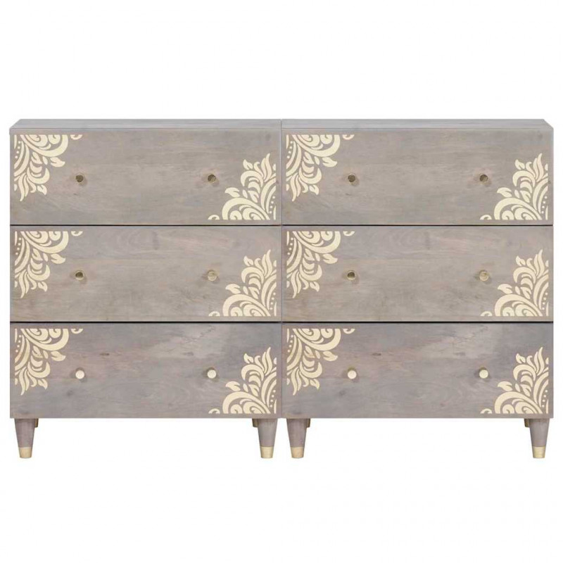 Bufet z szufladą 2 pcs Szary 60 x 33 x 75 cm Drewno z mango
