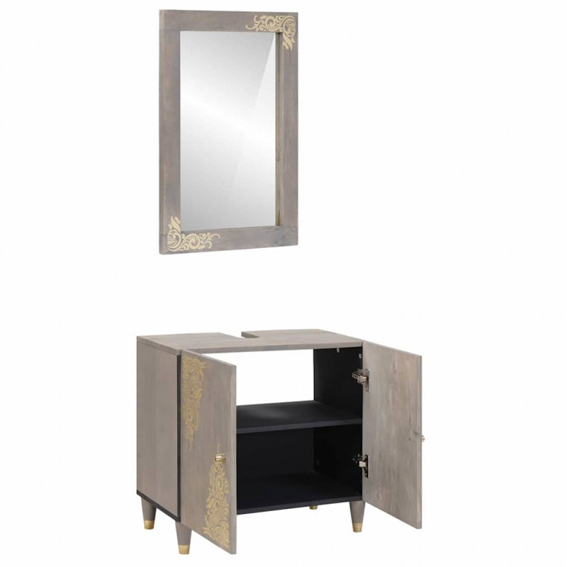 Zestaw Szafek Łazienkowych Z lustrem 2 pcs Szary Drewno z mango