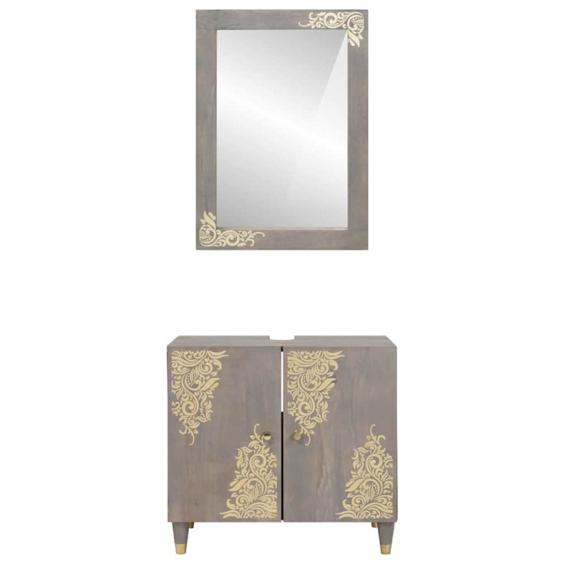 Zestaw Szafek Łazienkowych Z lustrem 2 pcs Szary Drewno z mango