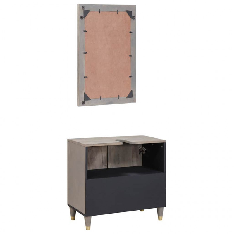 Zestaw Szafek Łazienkowych Z lustrem 2 pcs Szary Drewno z mango