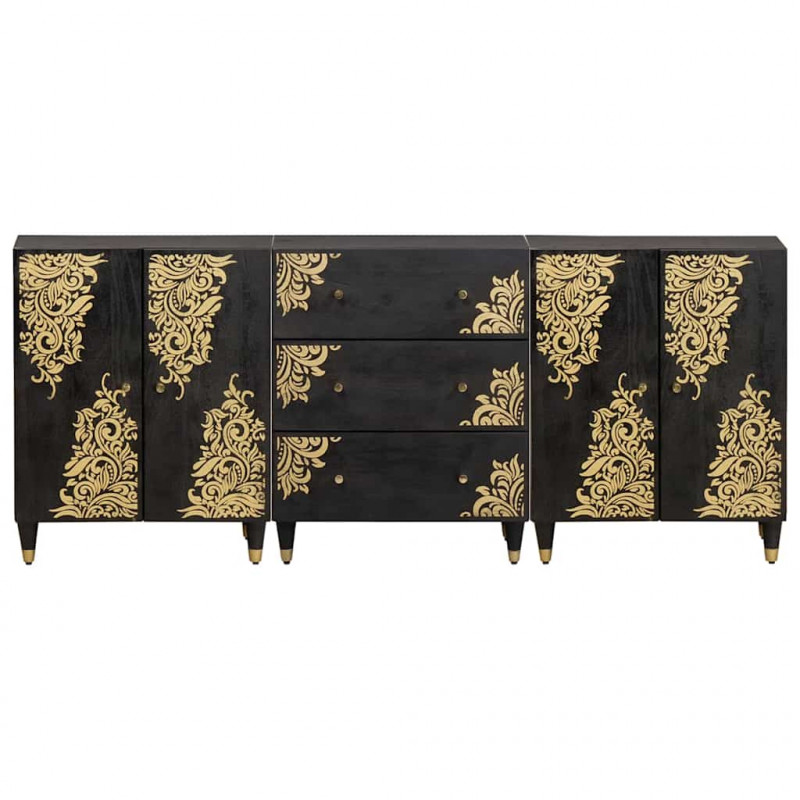 Zestaw Szafek Łazienkowych 3 pcs Czarny 180 x 33 x 75 cm