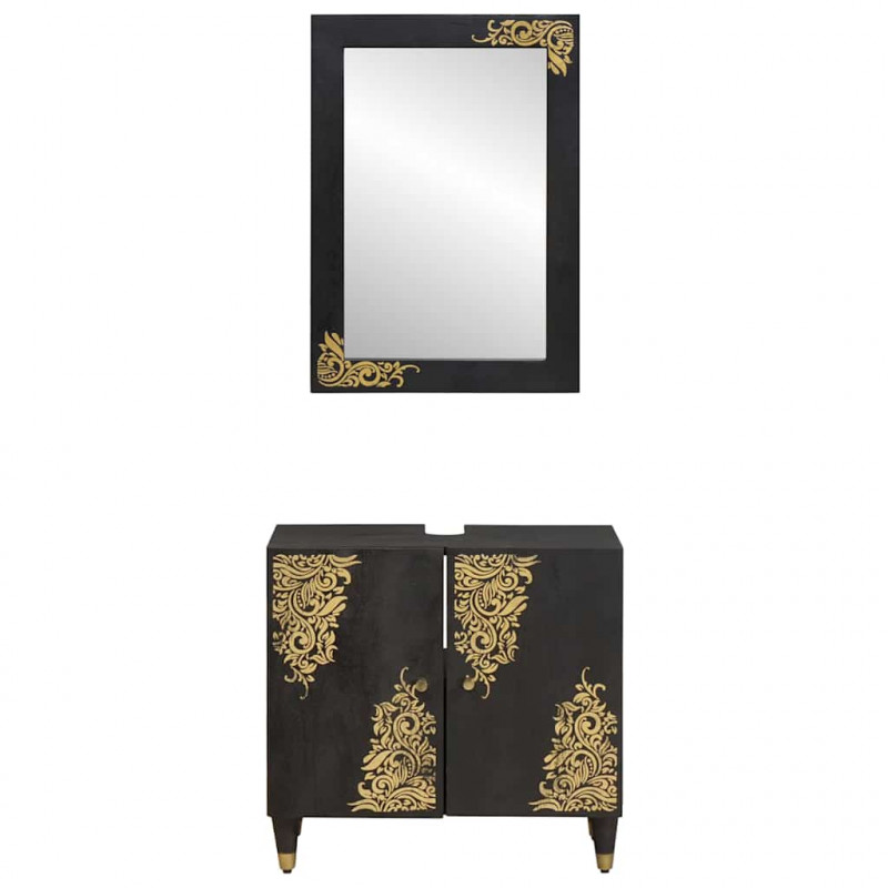 Zestaw Szafek Łazienkowych 2 pcs Czarny Drewno z mango
