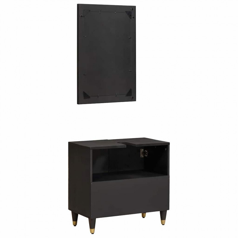 Zestaw Szafek Łazienkowych 2 pcs Czarny Drewno z mango