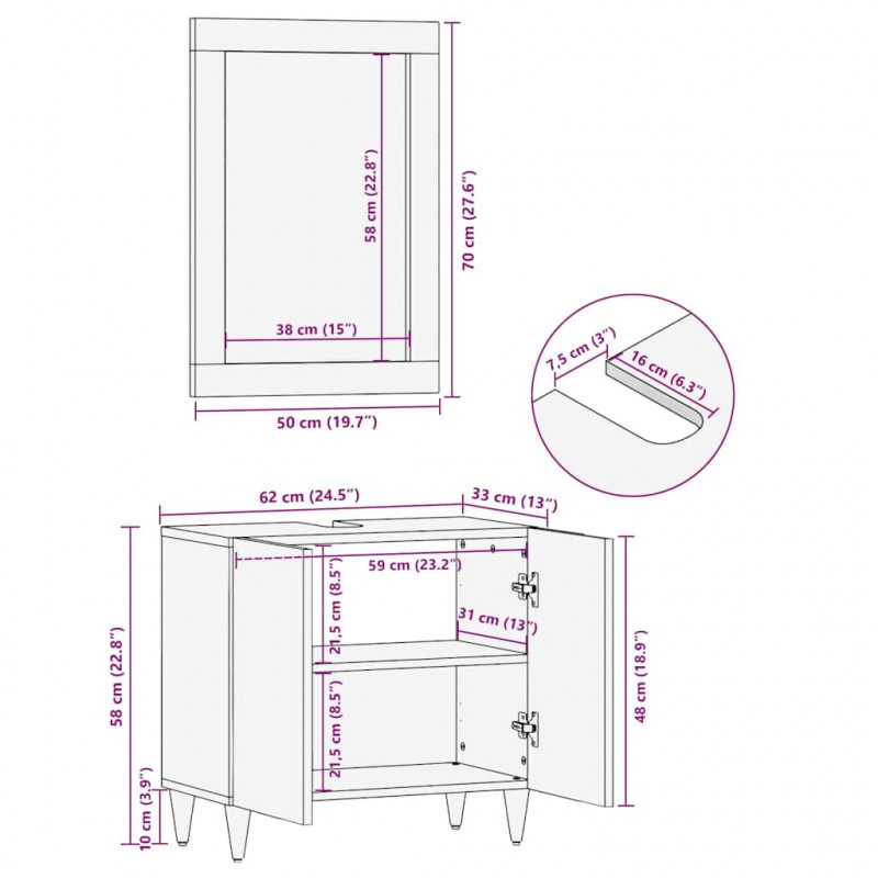 Zestaw Szafek Łazienkowych 2 pcs Czarny Drewno z mango