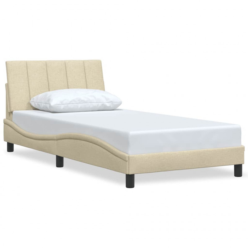 Rama łóżka bez materaca, Hanko, kremowe, 100x200 cm, obita tkaniną