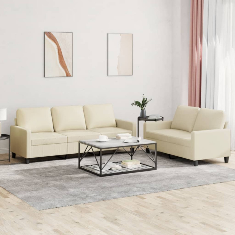 2-osobowa sofa z poduszkami, kremowa, sztuczna skóra