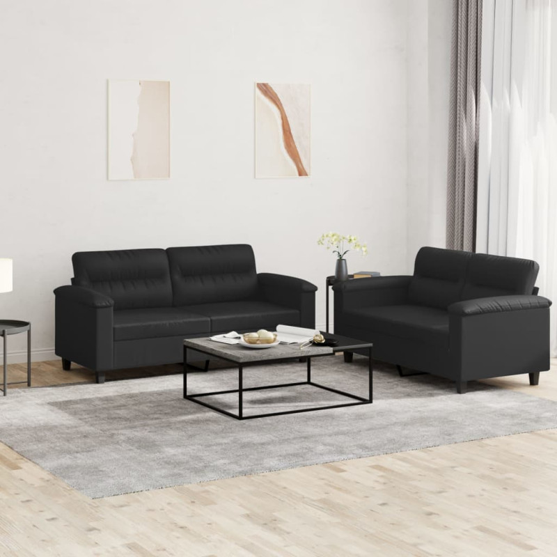 2-osobowa sofa z poduszkami, czarna, sztuczna skóra