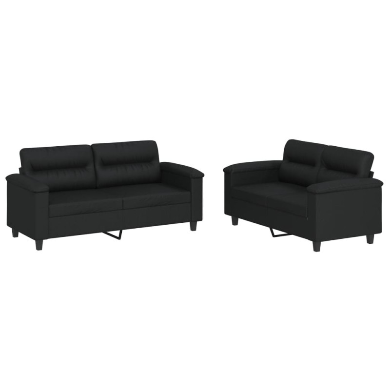 2-osobowa sofa z poduszkami, czarna, sztuczna skóra