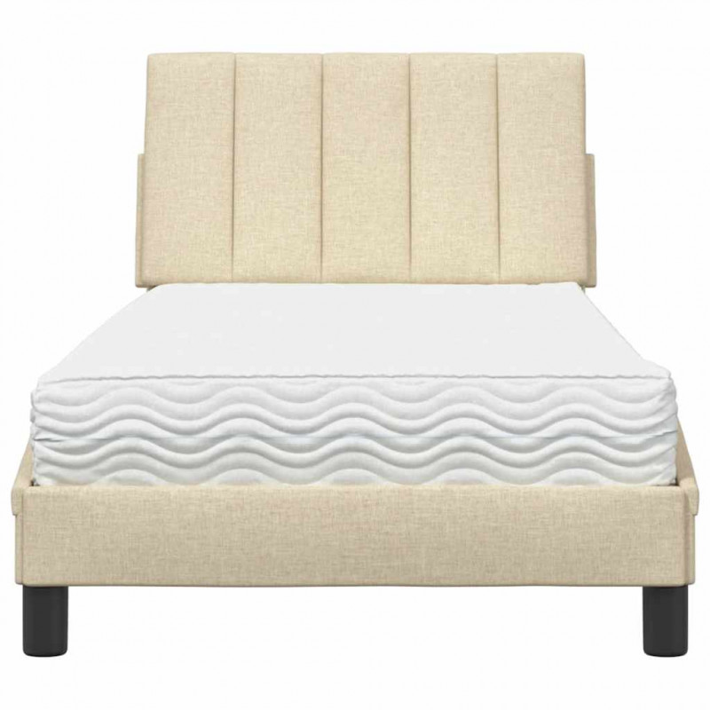 Łóżko z materacem, Hanko, kremowe, 90x200 cm, obite tkaniną