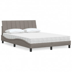 Łóżko z materacem, Hanko, taupe, 140x190 cm, obite tkaniną