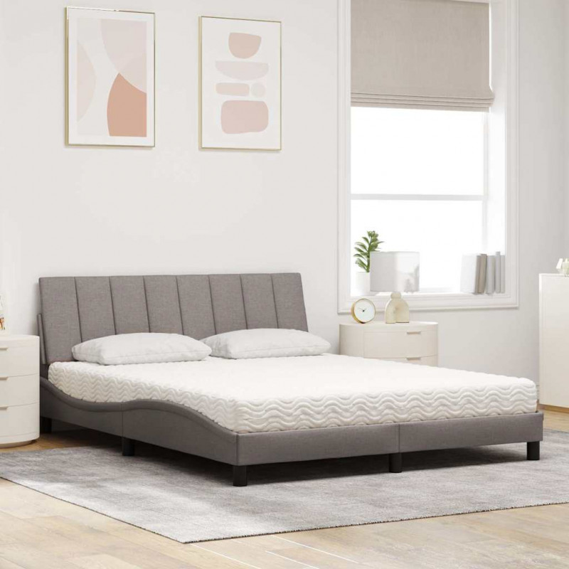 Łóżko z materacem, Hanko, taupe, 160x200 cm, tkanina