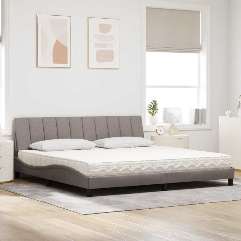 Łóżko z materacem, Hanko, taupe, 200x200 cm, obite tkaniną
