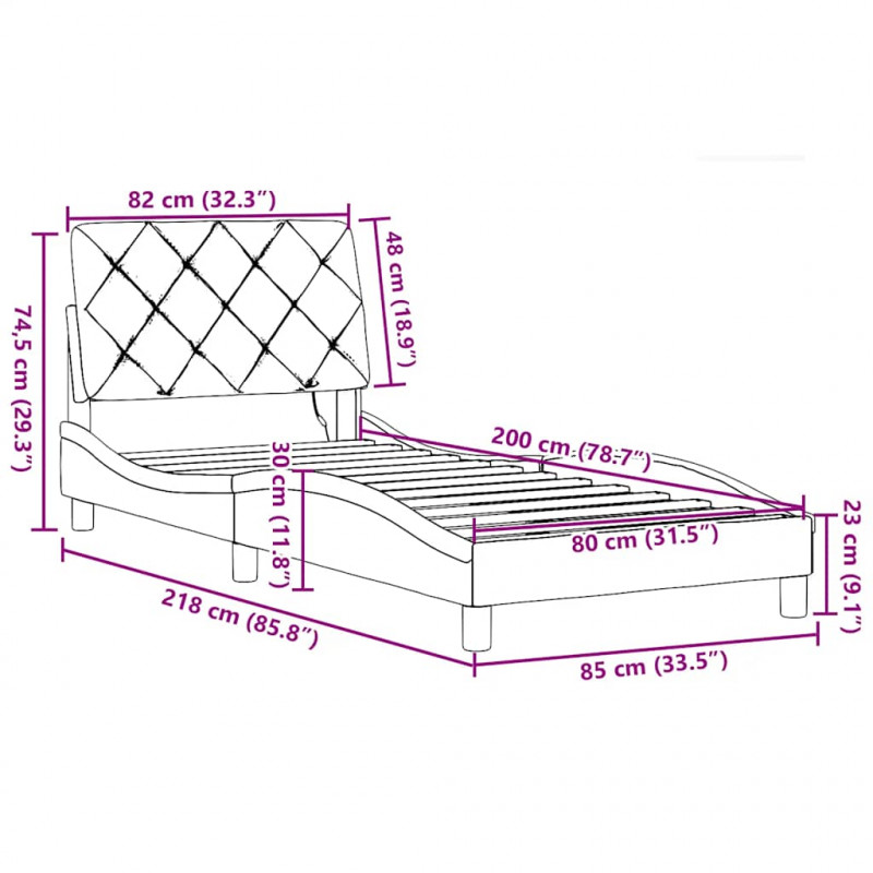 Rama łóżka z LED bez materaca Taupe 80x200 cm Tkanina
