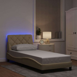 Rama łóżka z LED bez materaca Kremowa 80x200 cm Tkanina