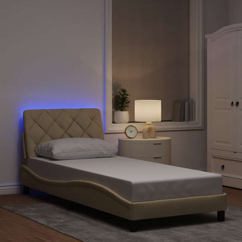 Rama łóżka z LED bez materaca Kremowa 80x200 cm Tkanina