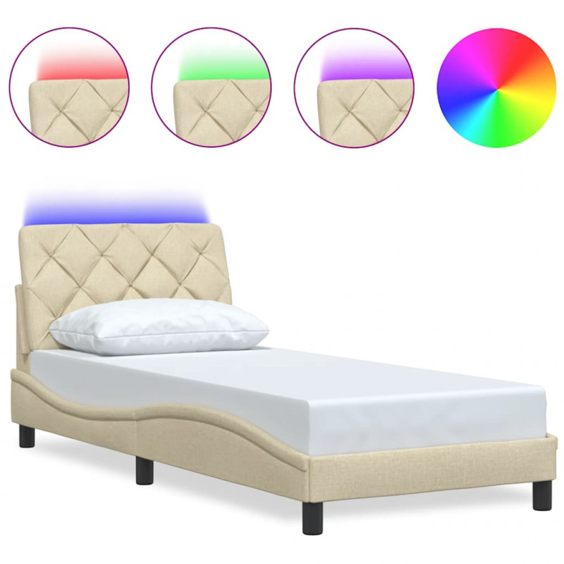 Rama łóżka z LED bez materaca Kremowa 80x200 cm Tkanina