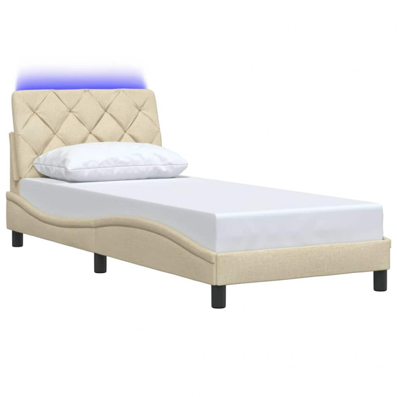 Rama łóżka z LED bez materaca Kremowa 80x200 cm Tkanina