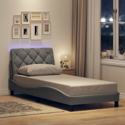 Rama łóżka z LED bez materaca Jasnoszary 90x190 cm tkanina