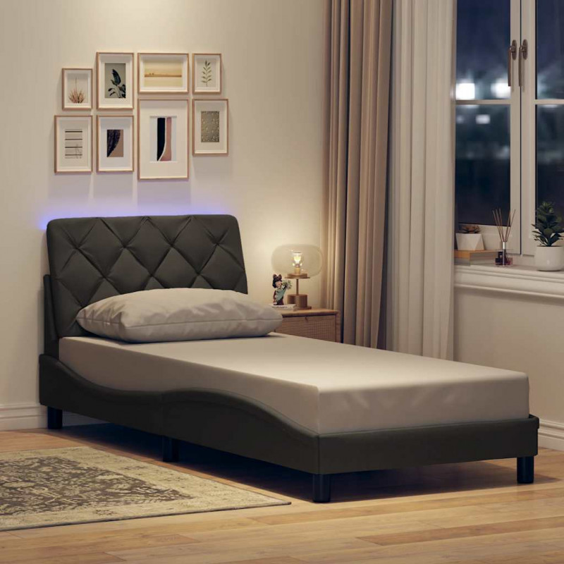 Rama łóżka z LED bez materaca Ciemnoszara 90x190 cm Tkanina