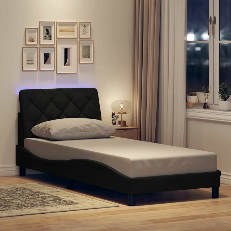 Rama łóżka z LED bez materaca Czarna 90x190 cm Tkanina