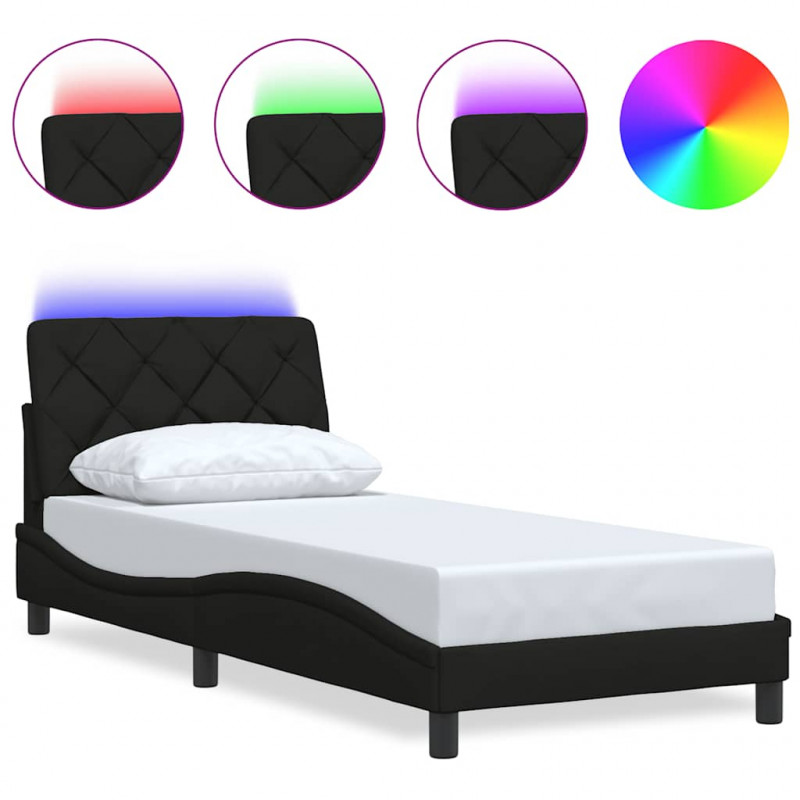 Rama łóżka z LED bez materaca Czarna 90x190 cm Tkanina