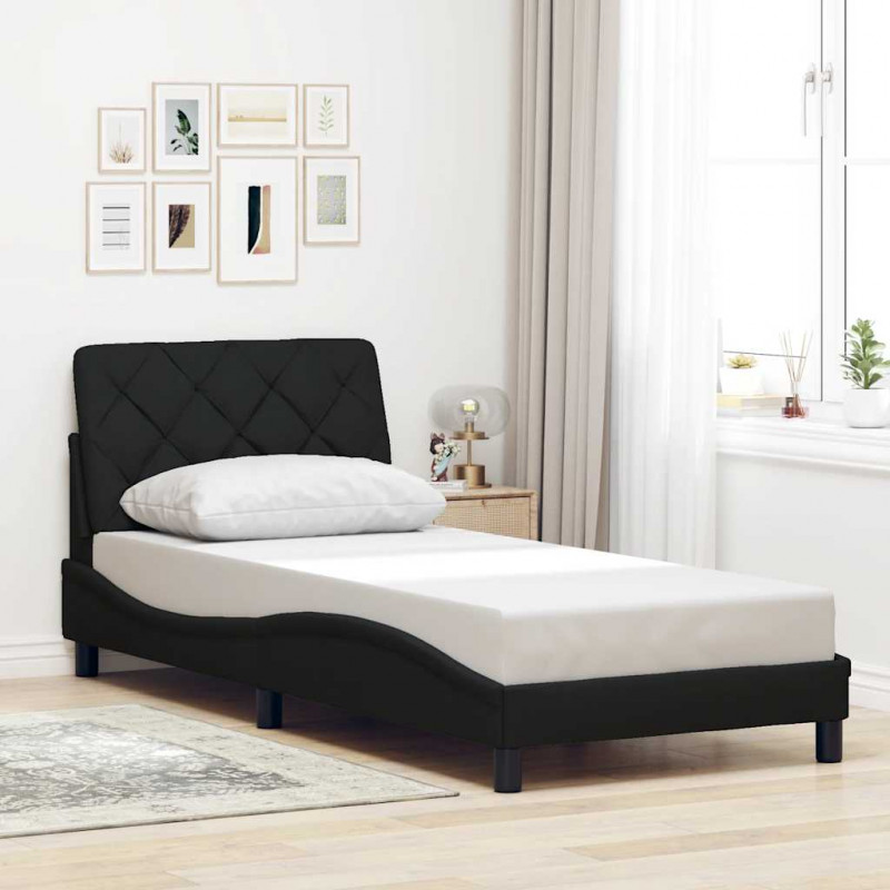 Rama łóżka z LED bez materaca Czarna 90x190 cm Tkanina