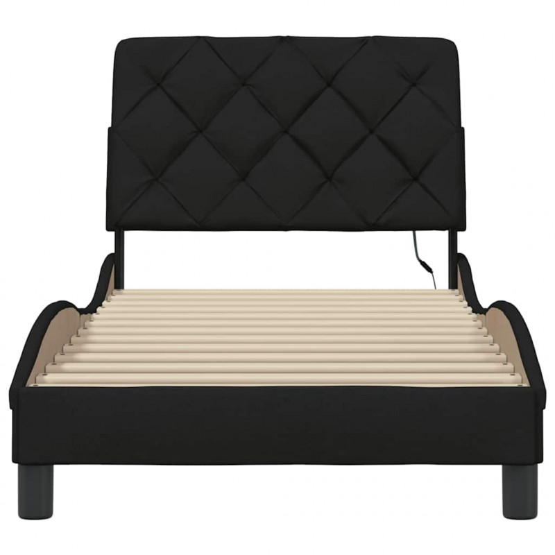 Rama łóżka z LED bez materaca Czarna 90x190 cm Tkanina