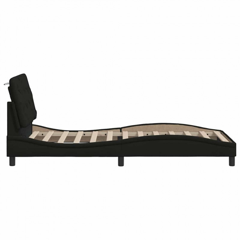 Rama łóżka z LED bez materaca Czarna 90x190 cm Tkanina