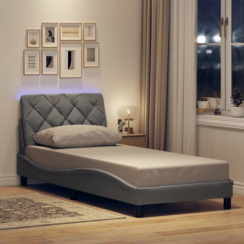 Rama łóżka z LED bez materaca Jasnoszara 90x200 cm Tkanina
