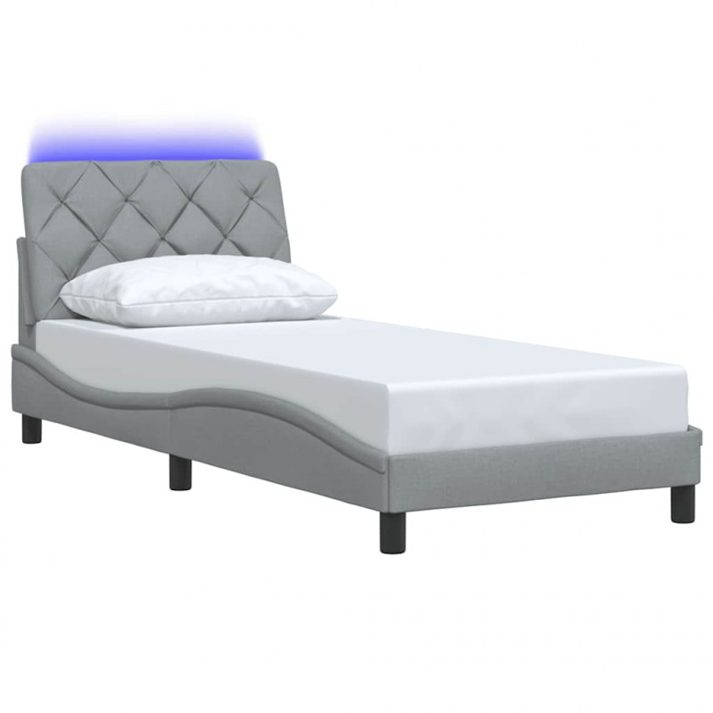 Rama łóżka z LED bez materaca Jasnoszara 90x200 cm Tkanina