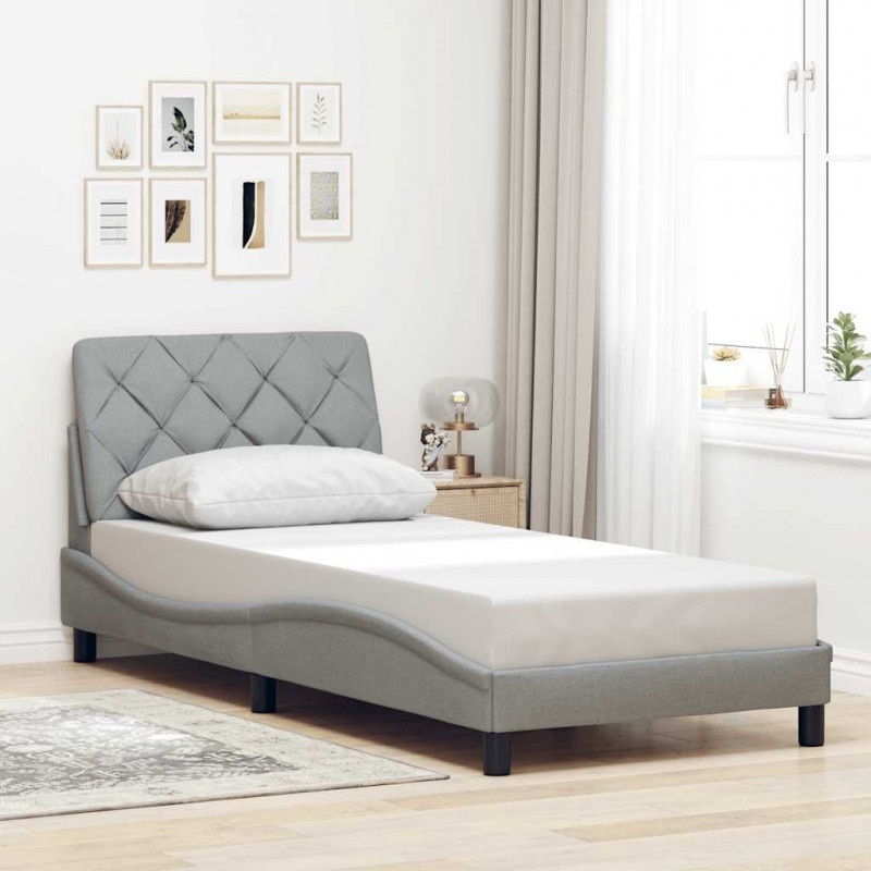 Rama łóżka z LED bez materaca Jasnoszara 90x200 cm Tkanina