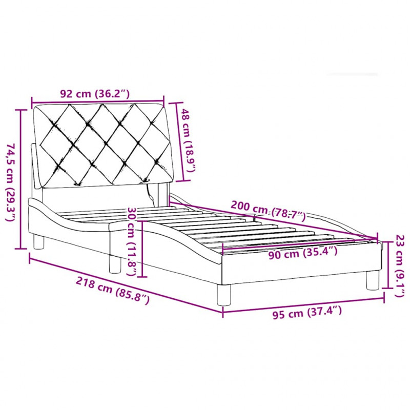 Rama łóżka z LED bez materaca Jasnoszara 90x200 cm Tkanina