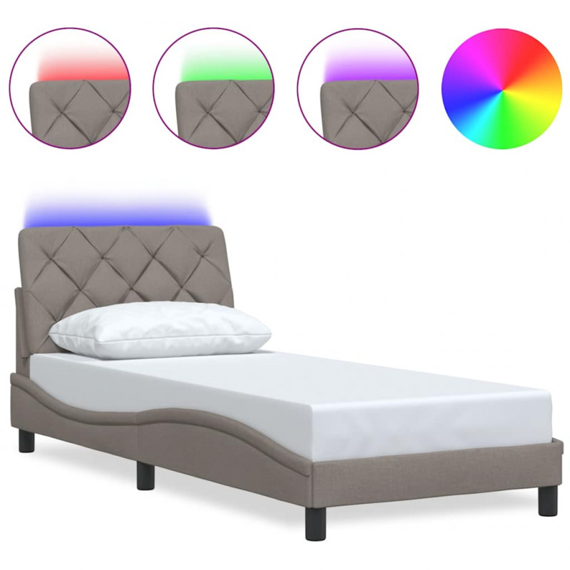 Rama łóżka z LED bez materaca Taupe 90x200 cm Tkanina