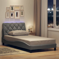 Rama łóżka z LED bez materaca Jasnoszary 100x200 cm Tkanina
