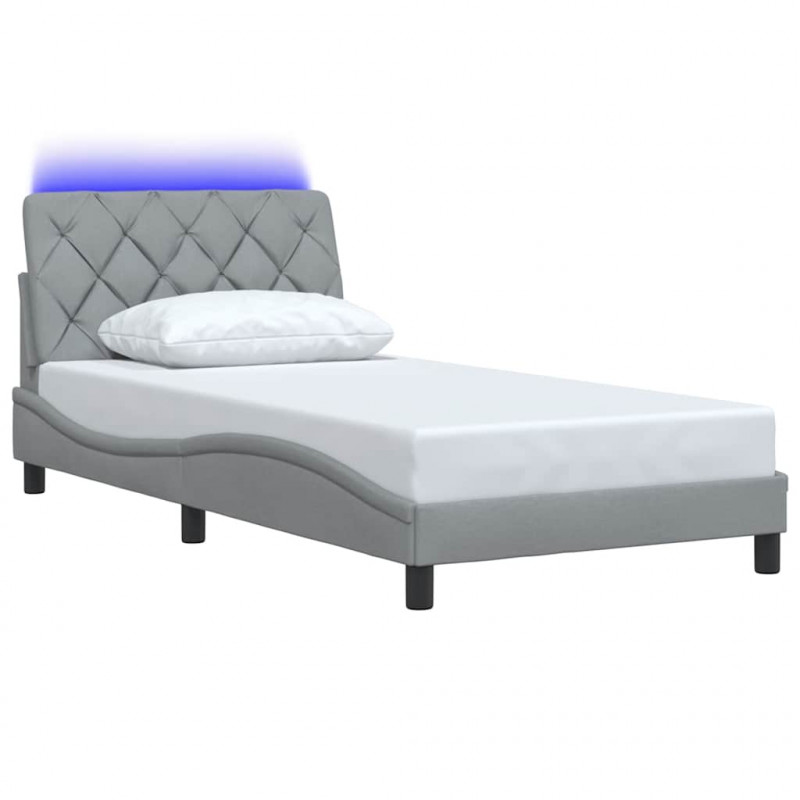 Rama łóżka z LED bez materaca Jasnoszary 100x200 cm Tkanina
