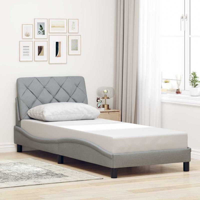Rama łóżka z LED bez materaca Jasnoszary 100x200 cm Tkanina