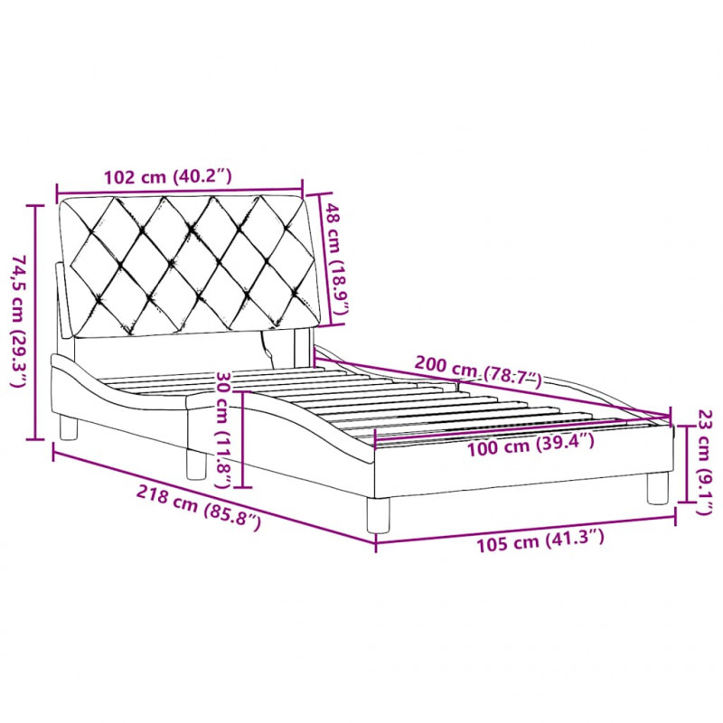 Rama łóżka z LED bez materaca Jasnoszary 100x200 cm Tkanina