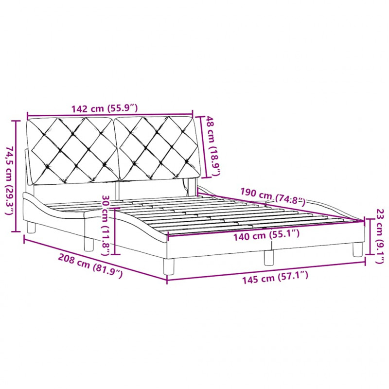 Rama łóżka z LED bez materaca Taupe 140x190 cm Tkanina