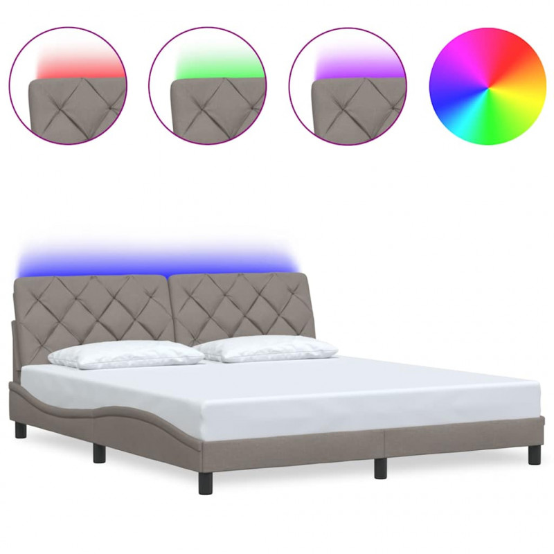 Rama łóżka z LED bez materaca Taupe 180x200 cm Tkanina