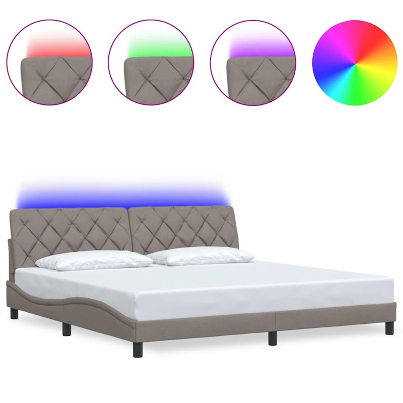 Rama łóżka z LED bez materaca Taupe 200x200 cm Tkanina